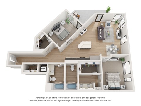 Floor plan for 2 beds, 2 baths, 1398 sqft